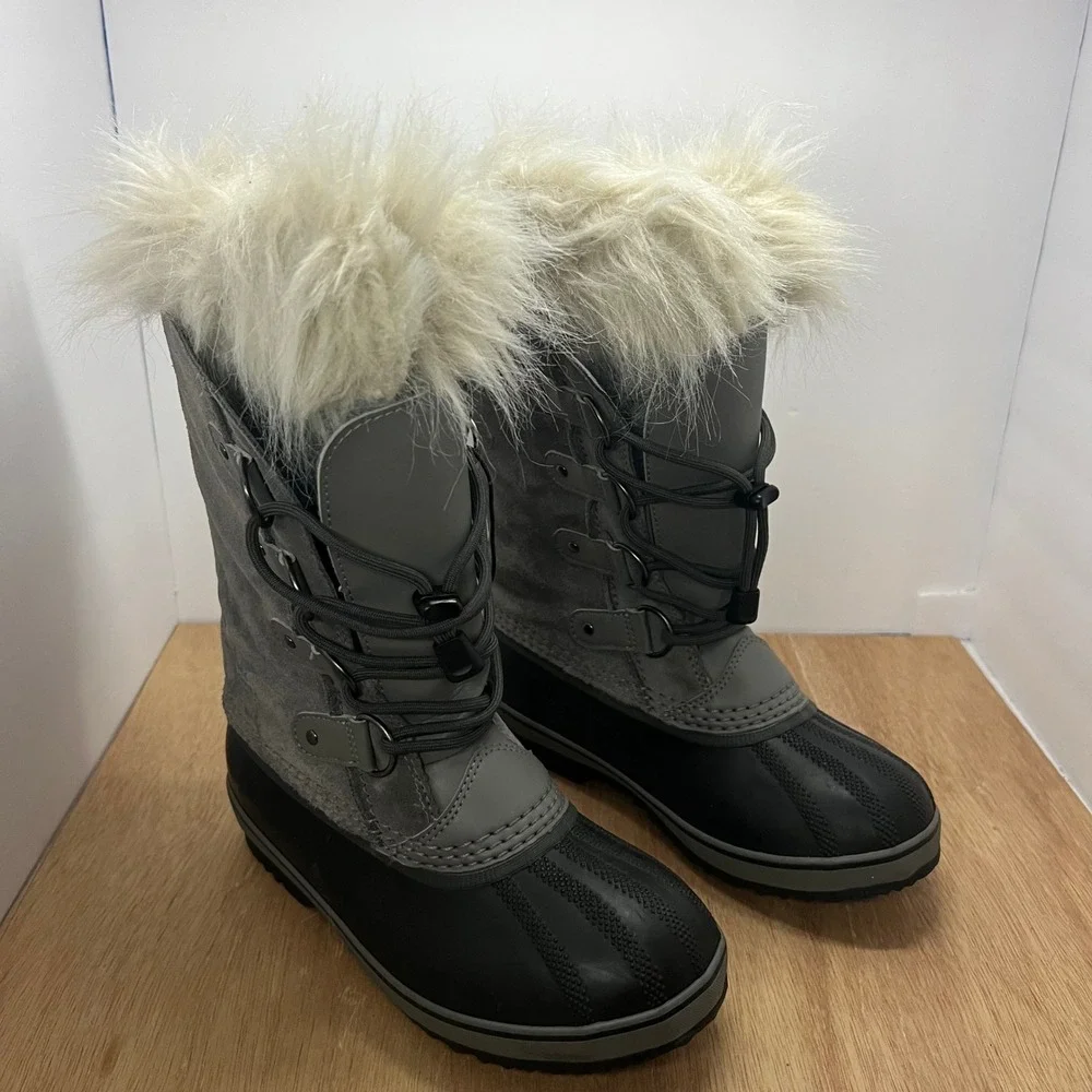 SOREL Joan of Arctic Snow Boots Kids Size 4 Gray Waterproof Insulated NY1966-052